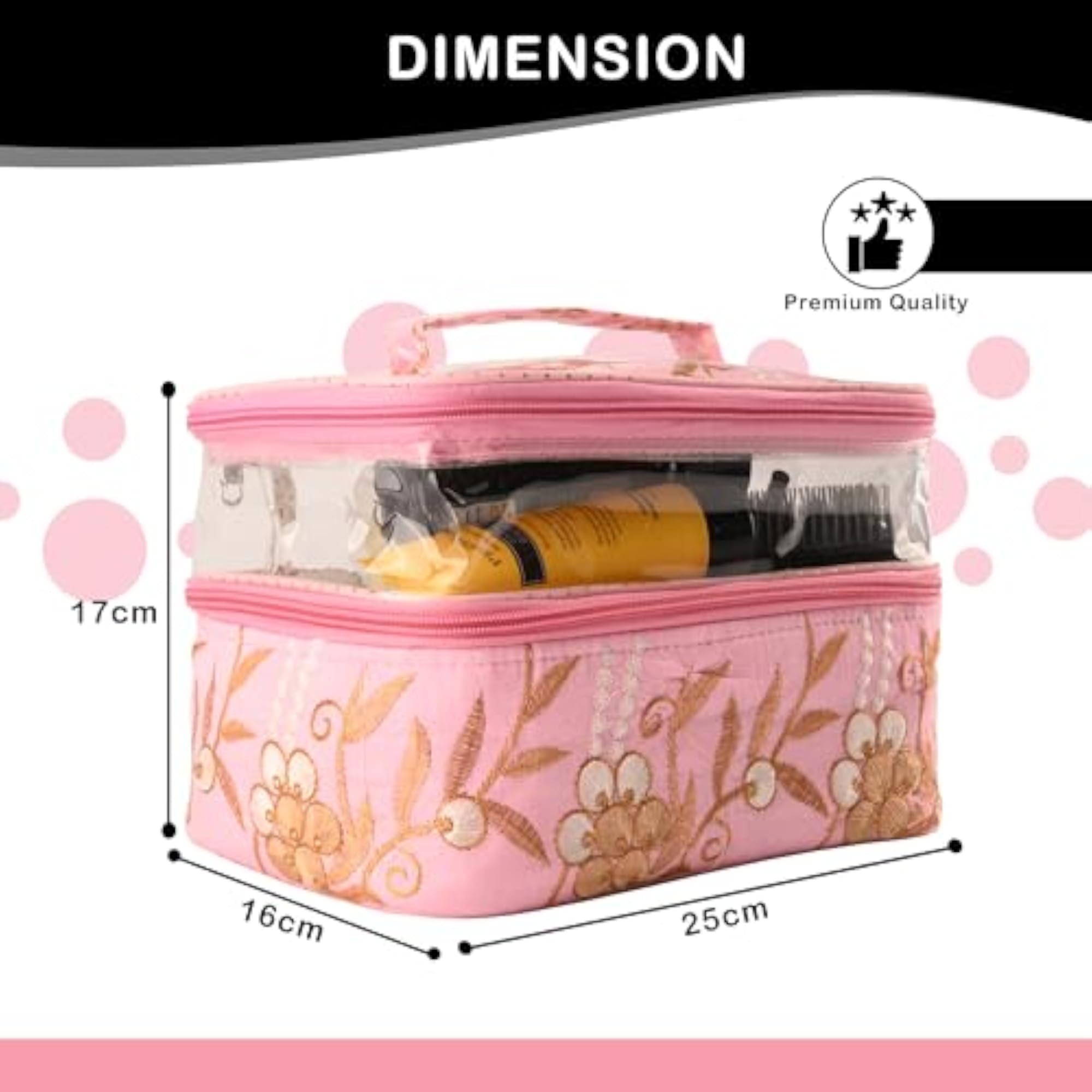 Pack of 2 Dual Layer Cosmetic Bag with Handle