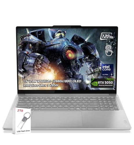 Image of Lenovo Yoga Pro 9i 16 inch Laptop - Intel Ultra 9 285H 16-Core, RTX 5050, 32GB RAM 1TB SSD, 16 inch 2.8K WQXGA+ OLED 120Hz 1000-nits, Win11, WiFi7, Backlit KB, Luna Grey, w /2TB USB Drive, W /GaLiMu