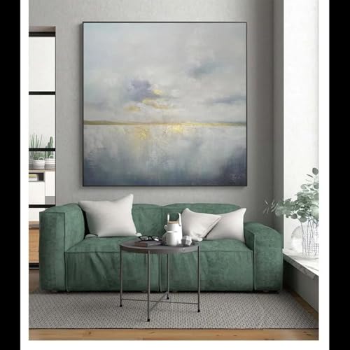Peinture à l'huile abstraite pour mur vide - Toile coucher de soleil or et gris 50x50 cm