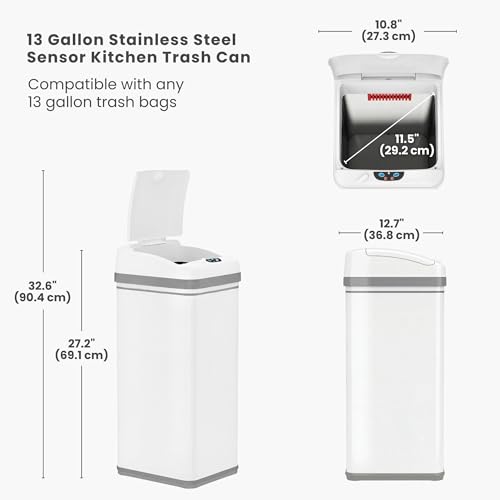 Image of iTouchless 13 Gallon Sensor Kitchen Trash Can with Pet Lock & Odor Filter, Patented 50L Automatic Touchless Garbage Bin with Lid Sleek Rectangular Premium Wastebasket for Farmhouse & Modern Home White