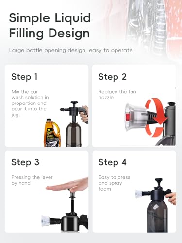 Schaumsprüher Auto 2L Drucksprühflasche Auto Sprühflasche mit 2 Düsentypen & Überdruckventil, Pumpsprühflasche Sprühschaumreiniger für Autowäsche, Gartenarbeit, Haus, Haustierpflege