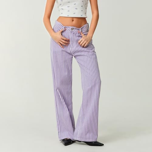 Mxiqqpltky Y2k Striped Bell Bottom Jeans Women High Waisted Boyfriend Denim Pants Baggy Wide Leg Stretchy Bootcut Flare Jeans4
