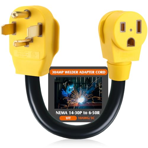 Kanayu 1FT Dryer Adapter 4 Prong to 3 Prong,Welder Adapter Cord Compatible with NEMA 14-30P to 6-50R,EV Charger Power Cord, 30Amp Male Plug to 50Amp Female Receptacle, Heavy Duty STW 10AWG*3C