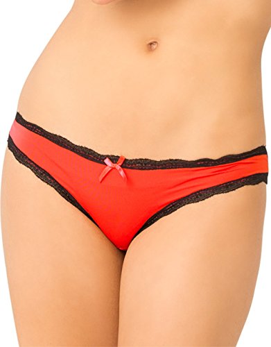 Rene Rofe Women's Crotchless Lace V-Back Panty, Red, Medium/Large