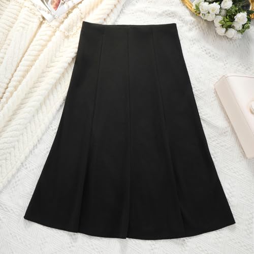 Women's Stretchy High Waist A-line Flared Long Skirt Fish Tail Hem Pleated Patchwork Skirt for Semi Formal Buisness2