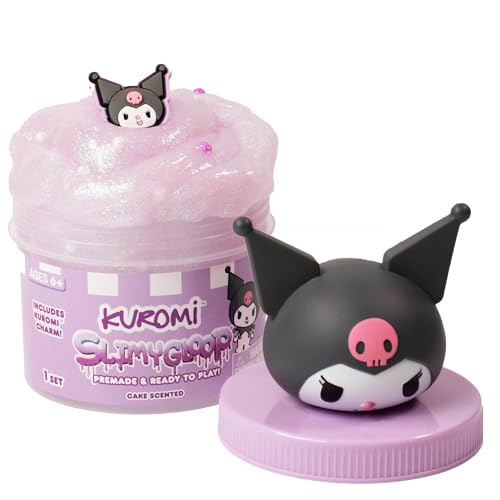 Image of Kuromi SLIMYGLOOP Jar, 8 oz Purple & White Cake-Scented Slime, Includes Beads & Kuromi Charm, Sanrio Stuff, Hello Kitty Merch, Sanrio Slimes