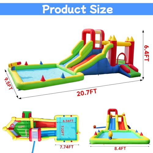 10-in-1 Inflatable Water Park - Giant Bounce House with 2 Water Slides, Big Splash Pool, Water Cannons, Climbing Wall, Tunnels & Obstacle Course for Endless Fun