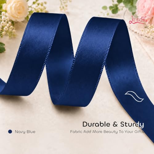 Image of Double Face Navy Blue Satin Ribbon 1-1 /2 inch X 25 Yards Polyester Navy Blue Ribbon for Gift Wrapping Very Suitable for Weddings Party Hair Bow Invitation Decorations and More