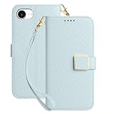 Deeaar iPhone 16E ケース手帳型 人気 スマホケース iPhone 16e 財布型 カバー カードポケット付き 軽量 薄型 全面保護 贈り物 カード収納 スタンド機能 横置きスタンド機能 高級PUレザー 上質な手触り 擦り傷防止 ケース (iPhone 16E 6.1 inch対応)- アイスブルー