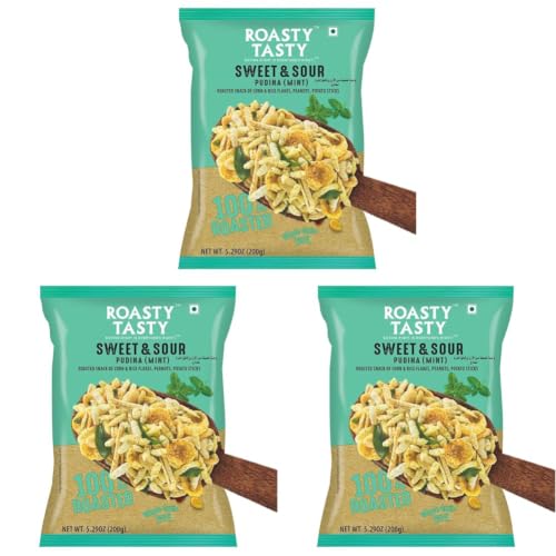Image of Roasty Tasty Roasted Sweet & Sour Mixture | Pudina | Best Indian Tea Snack | Chivda | Namkeen Snacks | Healthy Snacks | Diet Chiwda | Roasted Namkeen | Guilt Free | 200g (Pack of 3)