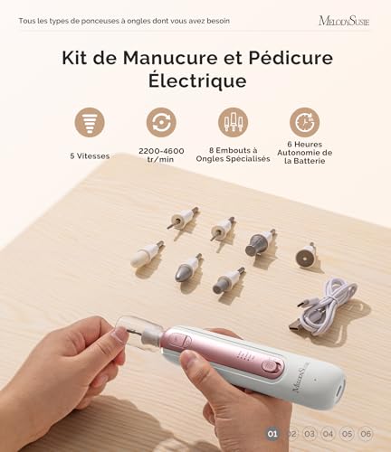 Ponceuse pour ongles PC760G kit manucure pédicure rechargeable 5 vitesses - 2