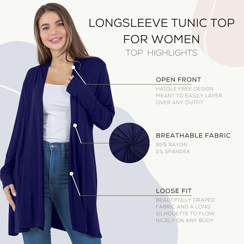 Image of Azules Long Sleeve Womens Cardigan, Flowy Longer Rayon Sweater Lightweight Cardigan for Casual or Dressy Outfits