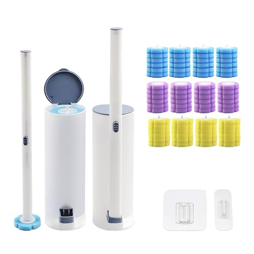 Einweg Toilettenbürste 2er Set mit Griff & Halter, 72 Nachfüllungen - Antibakterielle WC Bürste Wandmontage für Badezimmer, Badewanne und Waschbecken (3 Düfte)