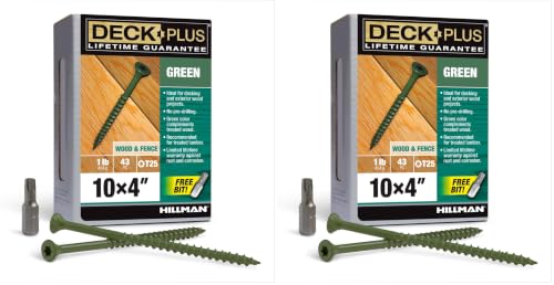 Image of Deck Plus 4 Inch Epoxy Coated Exterior Wood and Fence Screws #10 x 4 Torx /Star Drive Included Coarse Thread, Outdoor Rust Resistant Decking Screw, Green, 1lb Box, 43 Pieces | 48409 (Pack of 2)