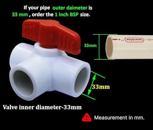 Image of ESEKSAFAR Plain UPVC T-Way Ball valve for (32-33) mm outer diameter pipe fitting (1 inchinch BSP Short handle)