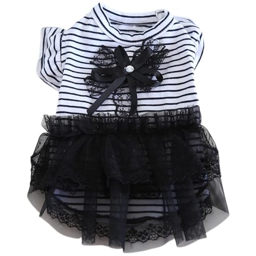 JPETTOペット服 かわいい 犬服 ワンピース 春夏 猫服 犬の洋服 スカート レース ドレス 蝶?び 日焼き防ぐ 通気性 お姫様 祝い 記念撮影 小型犬 中型犬 お散歩 25-QZ15 A#ブラックL