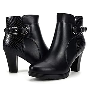 mysoft Women’s Zipper Booties Chunky Stacked Heel Ankle Boots Buckle Strap Ankle