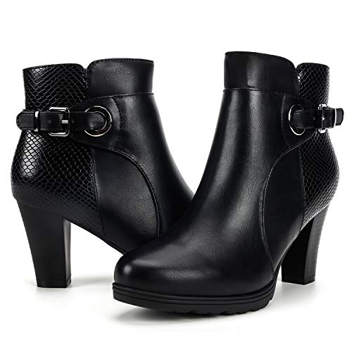 mysoft Women’s Zipper Booties Chunky Stacked Heel Ankle Boots Buckle Strap Ankle