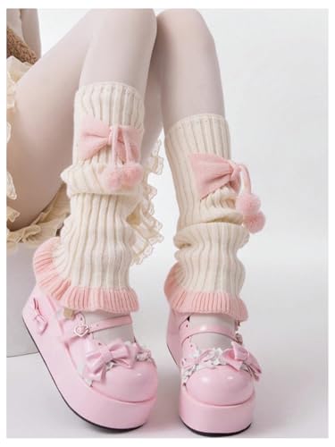 Image of WDIRARA Women's Bow Knitted Ankle Leg Warmers Long Socks Kawaii Boot Socks Y2K