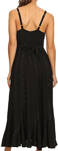 Image of Sakkas Allie Stonewashed Embroidered Adjustable Spaghetti Straps Long Dress
