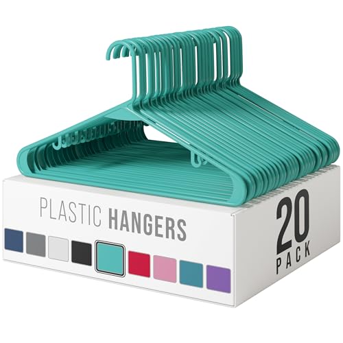 Clothes Hangers Plastic 20 Pack - Aqua Plastic Hangers - Makes The Perfect Coat Hanger and General Space Saving Clothes Hangers for Closet - Percheros Ganchos para Colgar Ropa Hangars