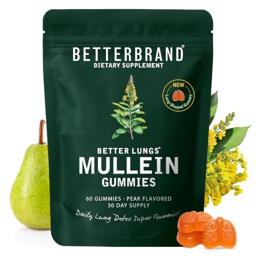 Betterbrand Mullein Chewable Gummies for Lung Cleanse and Detox Respiratory Health Supplement 2000mg Mullein Extract per Serving 50:1 Extract - 30 Day Supply - Pear Flavored