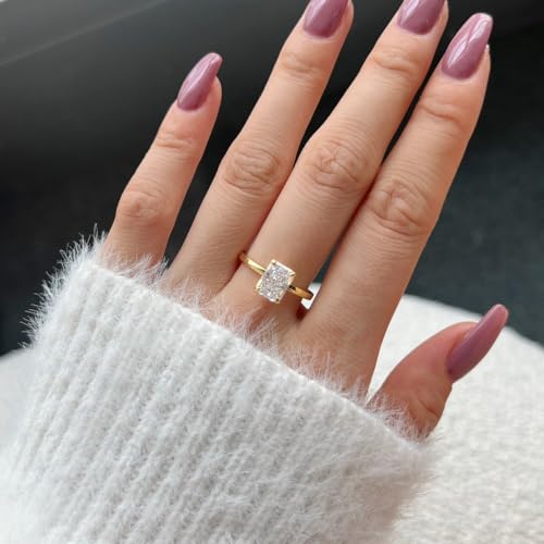 2CT Lab Grown Diamond Wedding Band, Radiant Cut Engagement Rings for Woman, D Color VVS1 18K White Yellow Gold Vermeil Promise Ring, Simulated Diamond Ring (18K Yellow Gold-Vermeil,8)4