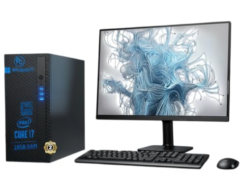 Postazione Completa, PC Fisso Desktop con Monitor 24', Intel Core i7, 16GB RAM, SSD 500GB, Windows 11 Pro, Office 2019, Tastiera Mouse e penna wifi omaggio, per casa, ufficio, lavoro