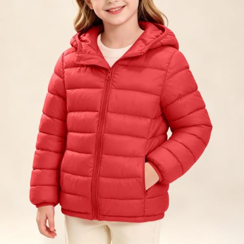 Girls Winter Jackets Girls Winter Coat with Hood Warm Lightweight Puffer Quilted Jacket for Kids Ropa para Niñas De 11 Años Ropa para Niñas De 10 Años Red 5-6Years - image 7