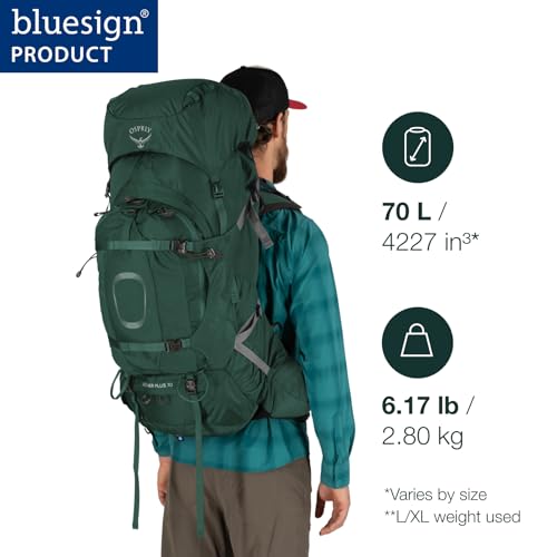 Osprey Aether Plus 70L Men's Backpacking Backpack, Black, L/XL