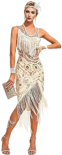 Image of Peacock-inspired 1920s Gatsby Beaded Flapper Sling Dress Womens Vintage Cocktail Dress W /Complete Accessories Set