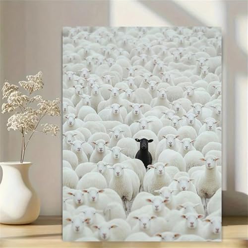 Peinture mouton noir Bélier décoration murale salon de 80 x 120 cm