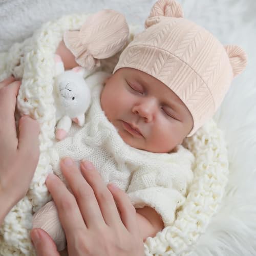 Image of BQUBO Newborn Baby Hats Bear Ears and Mittens Sets Preemie Caps Baby Boy Girl Infant Hospital Beanie for 0-3 Months