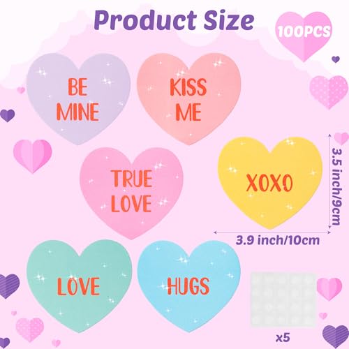 Image of Valentine's Day Conversation Heart Glitter Cutouts - 100Pcs Valentine Candy Color Paper Accent Cutout Assorted Color Paper Heart Cuts for Classroom Bulletin Border Wedding Bridal Shower Party Decors