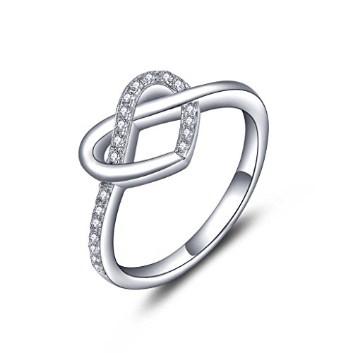 YL Bague coeur en argent 925 avec zircon cubique amour coeur noeud infini bague de fiançailles pour les femmes(Taille 60)