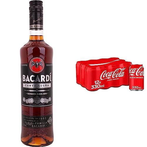 Bacardi Carta Negra Superior Black Rum 37,5% Vol. 0,7l & Coca-Cola Sabor Original, 12 x 330ml