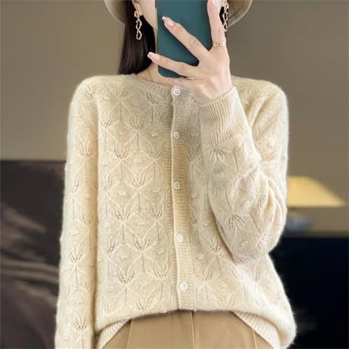 Knit Wool Cardigan for Women Long Sleeve Hollow Out Design Button Front Casual Soft Sweater Loose Fit Outerwear2