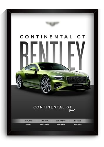 Image of Bentley Continental GT Poster | Framed Bentley A4 Sized (31 x 23 cm) | Continental GT Car Poster for Wall, Gift for Boys, Luxury Frames | Dream Car Posters for Wall, Bedroom, Hostel, Study Area, Hostel (F 070)