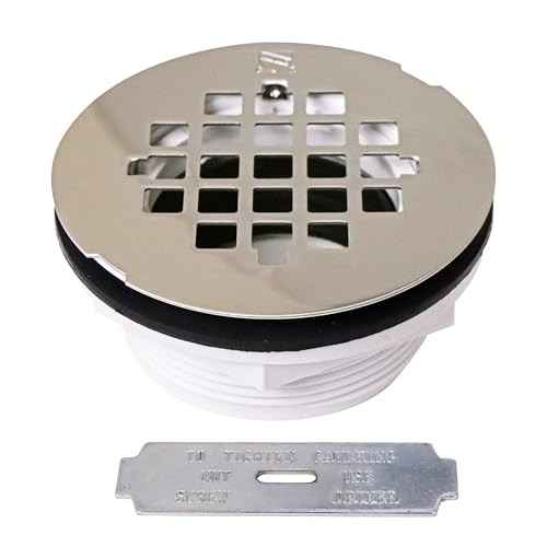 Image of Westbrass A206P-05 2 inch No-Caulk PVC Compression Shower Drain with 4-1 /4 inch Round Grid Cover, Polished Nickel