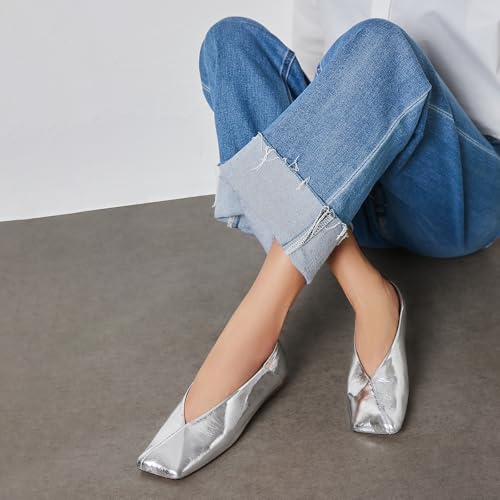 Elegant Square Toe Ballet Flats for Women Slip On Ballet Flats EU34-453