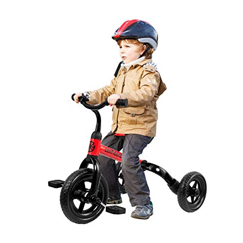 3 In 1 Toddler Tricycles For 2-4 Years Old Boys And Girls With Detachable Pedal And Bell | Foldable Baby Balance Bike Riding Toys For 24 Month Up Kids | Infant First Birthday New Year Red #TOP7