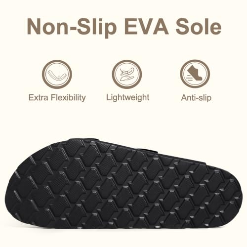 Image of KIDMI Women's Cork Footbed Casual Summer Sandals with Mild Arch Support | Double Adjustable Buckle Slides for Men with Memory Foam, Lightweight Unisex No-Break-In Sandals