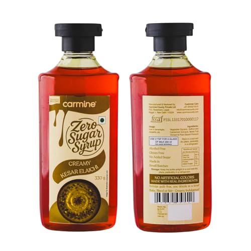 Image of Carmine Zero Sugar Creamy Kesar Elaichi Syrup - 330g | Sweetened with Pure Monk Fruit | Natural, Plant-Based Indian Dessert Syrup | No Artificial Sweeteners