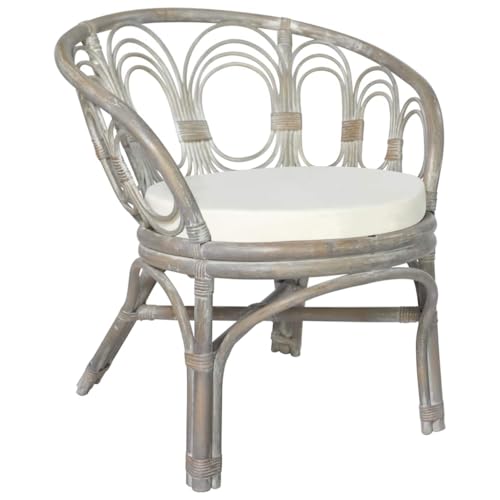 Nqyjm - Silla de cocina, silla de comedor con cojín gris ratán natural y lino, para comedor, dormitorio, oficina