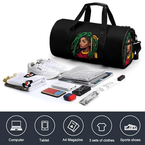Rasta Colours Dreadlocks Woman Sports Gym Bag Travel Duffel Workout Bag with Adjustable Strap4