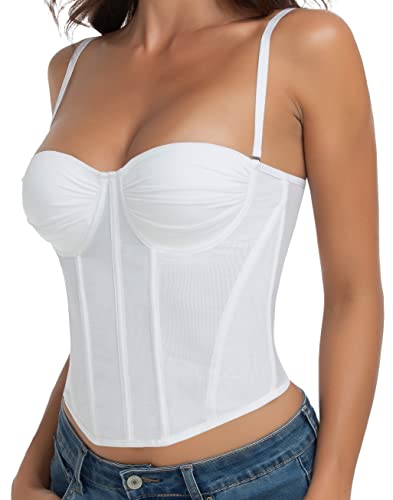 Raxnode Women Lace Corset Crop Tops - Sexy Fashion Club Bodysuit With Adjustable Stap #TOP2