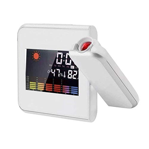 Digitale Projektionsuhr mit Innen- / Außenthermometer-Hygrometer, Wetterstation, bunter Hintergrundbeleuchtung und USB-Aufladung, geeignet für