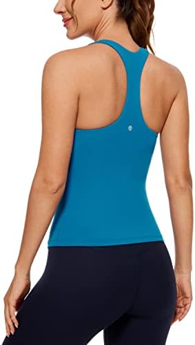 CRZ YOGA Butterluxe Workout Tank Tops for Women Built in Shelf Bras Padded - Racerback Athletic Spandex Yoga Camisole Super-Sonic Blue Small