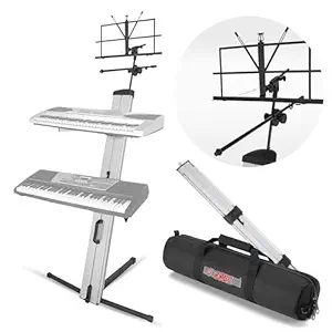 5 CORE 2 Tier Column Keyboard Stand Riser Foldable Double Piano Stands Adjustable Height Anti Slip Arms Portable for 61 76 88 Keys w Carry Bag Music & Mic Stand KS C 2TD SLV