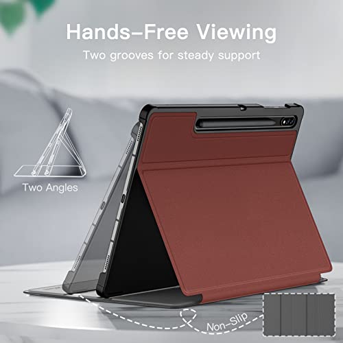 Image of JETech Folio Case for Samsung Galaxy Tab S8 Plus /S7 FE /S7 Plus 12.4 inch, Wine | For 2022 /2021 /2020 Model, Multi-Angle Stand Cover, S Pen Holder, Slim Protective Cover, Auto Wake /Sleep